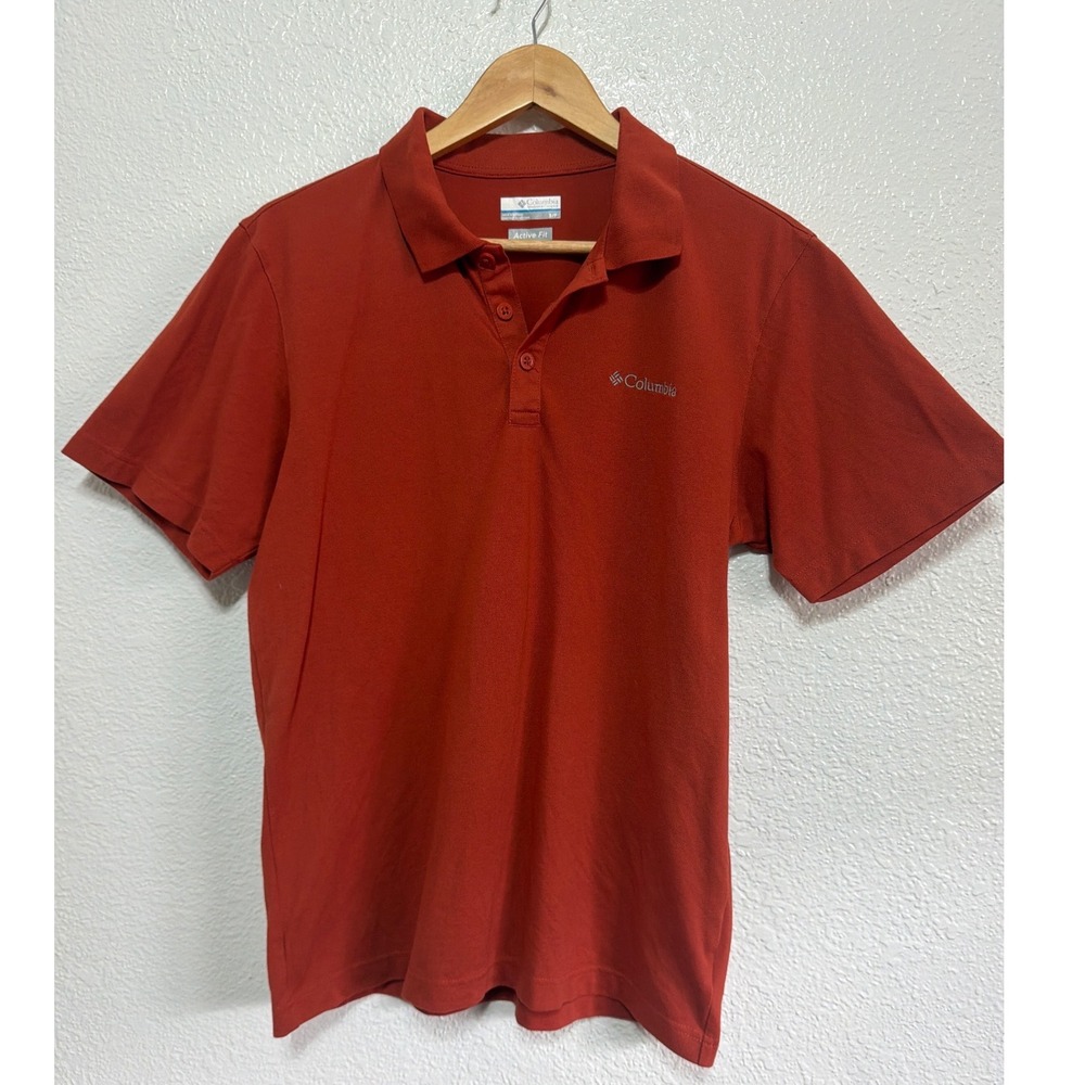Columbia Mens Active Fit Polo Shirt Small Rust Orange Short Sleeve Pique Knit